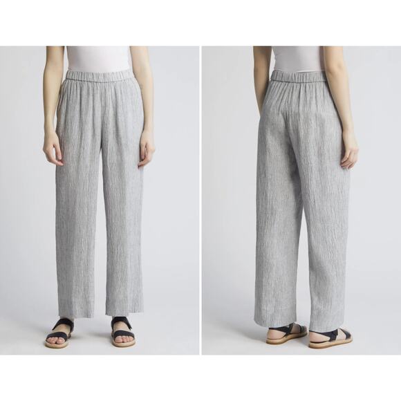 Eileen Fisher Organic Linen Wide Leg Pants White/Black Bio-Linen 3X - Picture 1 of 5